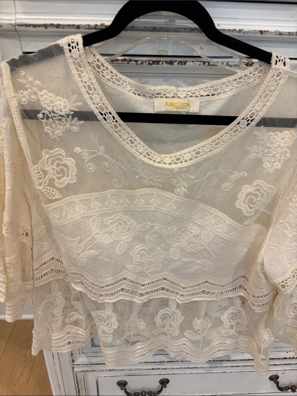 Rebellion Cream Lace Floral Peplum Blouse